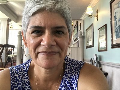 Nadia Arensdorf Silver Hair Blue Tank Portsmouth, England